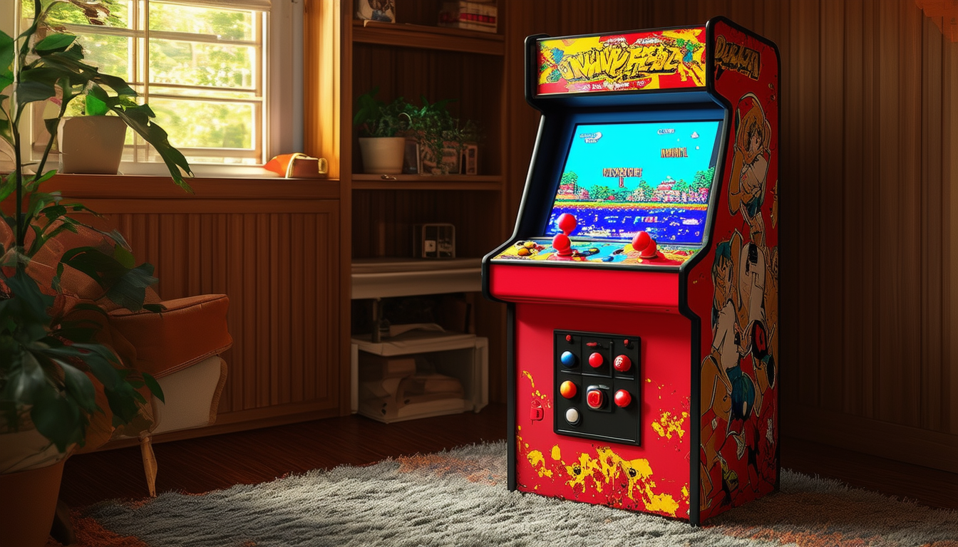 découvrez notre mini borne arcade, une console compacte qui vous plonge dans l'univers des jeux rétro ! idéale pour les passionnés de jeux vidéo, elle offre une expérience ludique inoubliable au cœur de votre salon. revivez la nostalgie des salles d'arcade avec cet équipement haut en couleurs !