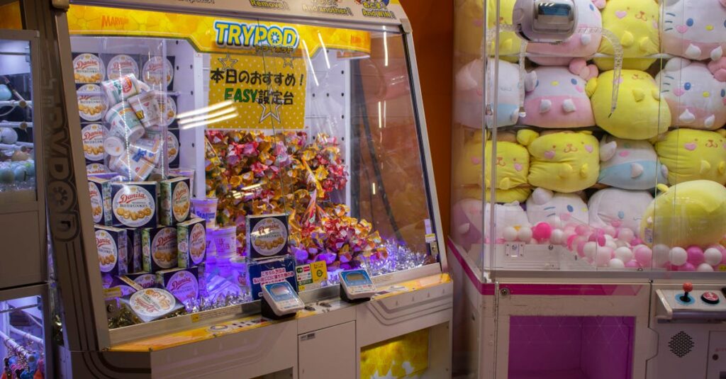 découvrez l'excitation des machines à griffes dans notre arcade ! tentez votre chance pour attraper des peluches et des surprises uniques. fun et divertissement garantis pour tous les âges.