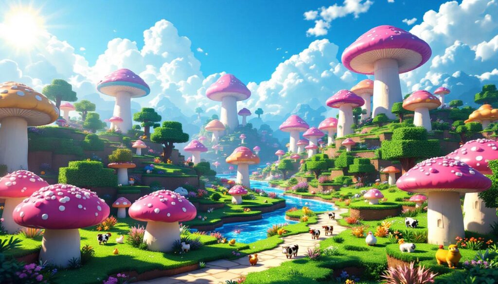 plongez dans l'univers fascinant de minecraft et explorez un royaume enchanté peuplé de champignons avec ce mod inspiré de super mario 64. une aventure inédite vous attend, alliant créativité et exploration !